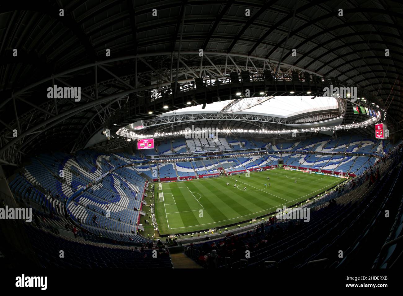 General view inside the Al Janoub Stadium in Al-Wakrah, Qatar, taken during the FIFA Arab Cup in the FIFA Arab Cup in the build up to the 2022 FIFA World Cup. Photo by MB Media 11/12/2021 Stock Photo