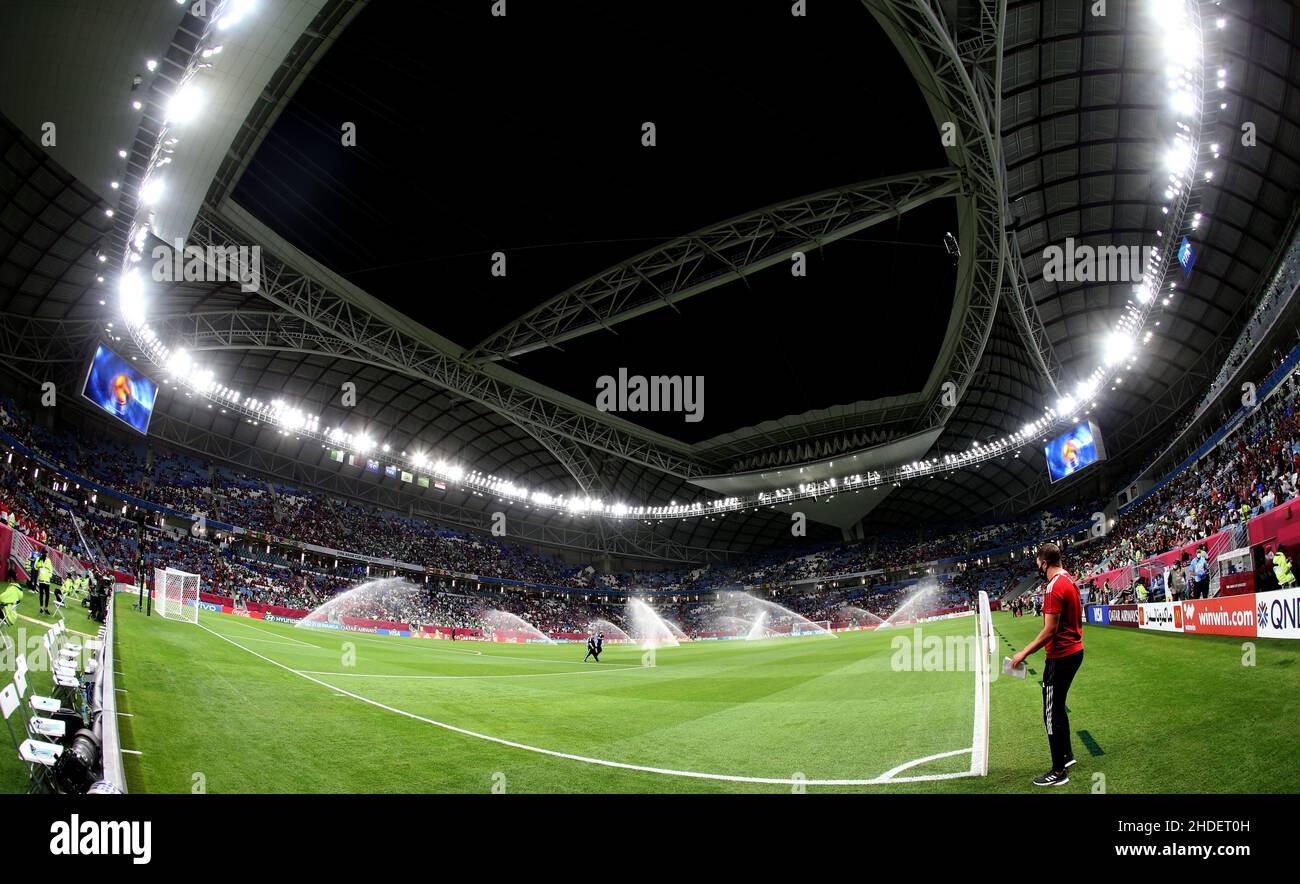 General view inside the Al Janoub Stadium in Al-Wakrah, Qatar, taken at night-time during the FIFA Arab Cup in the build up to the 2022 FIFA World Cup. Photo by MB Media 07/12/2021 Stock Photo