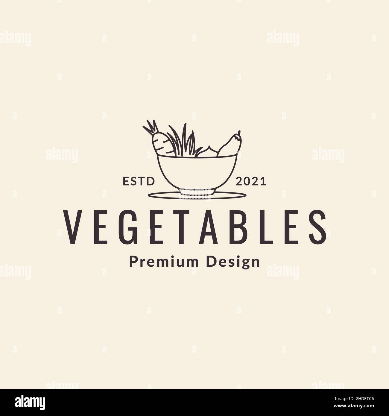 line bowl with vegetables set logo design vector graphic symbol icon illustration creative idea Stock Vector