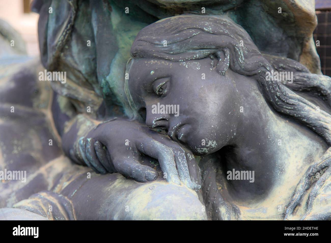 statue of grief and consolation at the Monumental Cemetery of Staglieno (Cimitero monumentale di Staglieno), Genoa, Italy Stock Photo