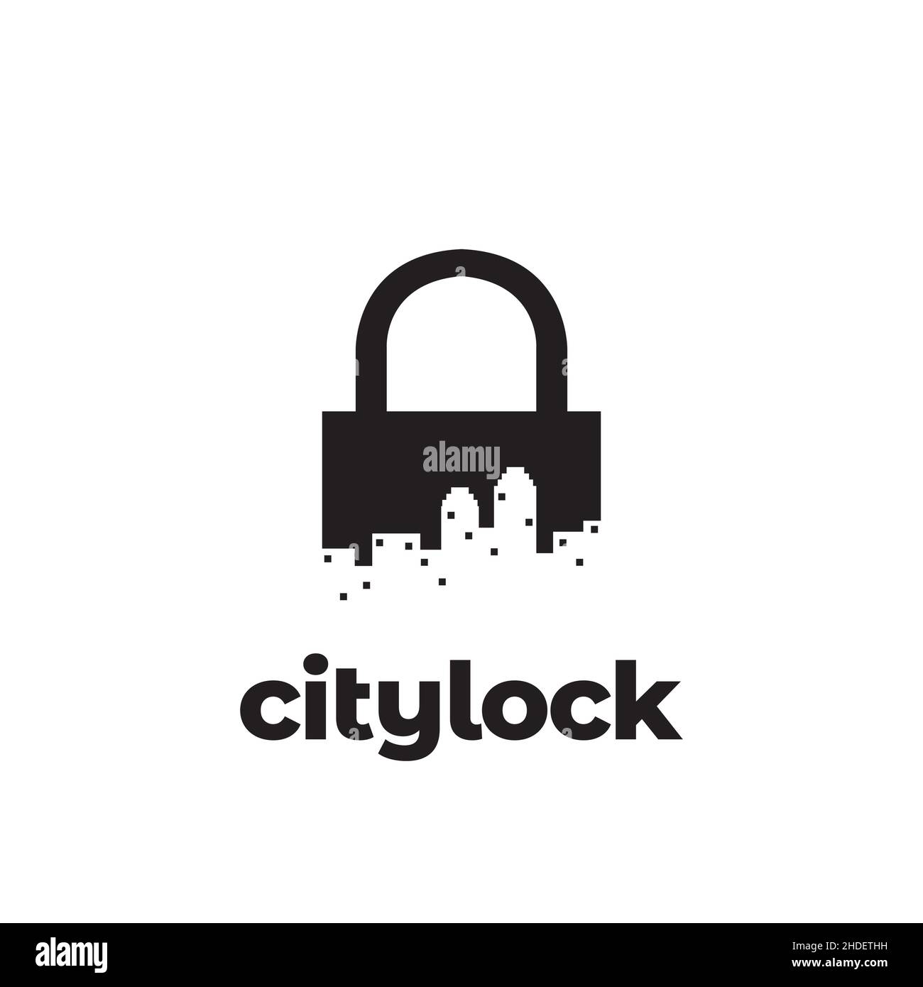 city building with padlock logo design vector graphic symbol icon illustration creative idea Stock Vector