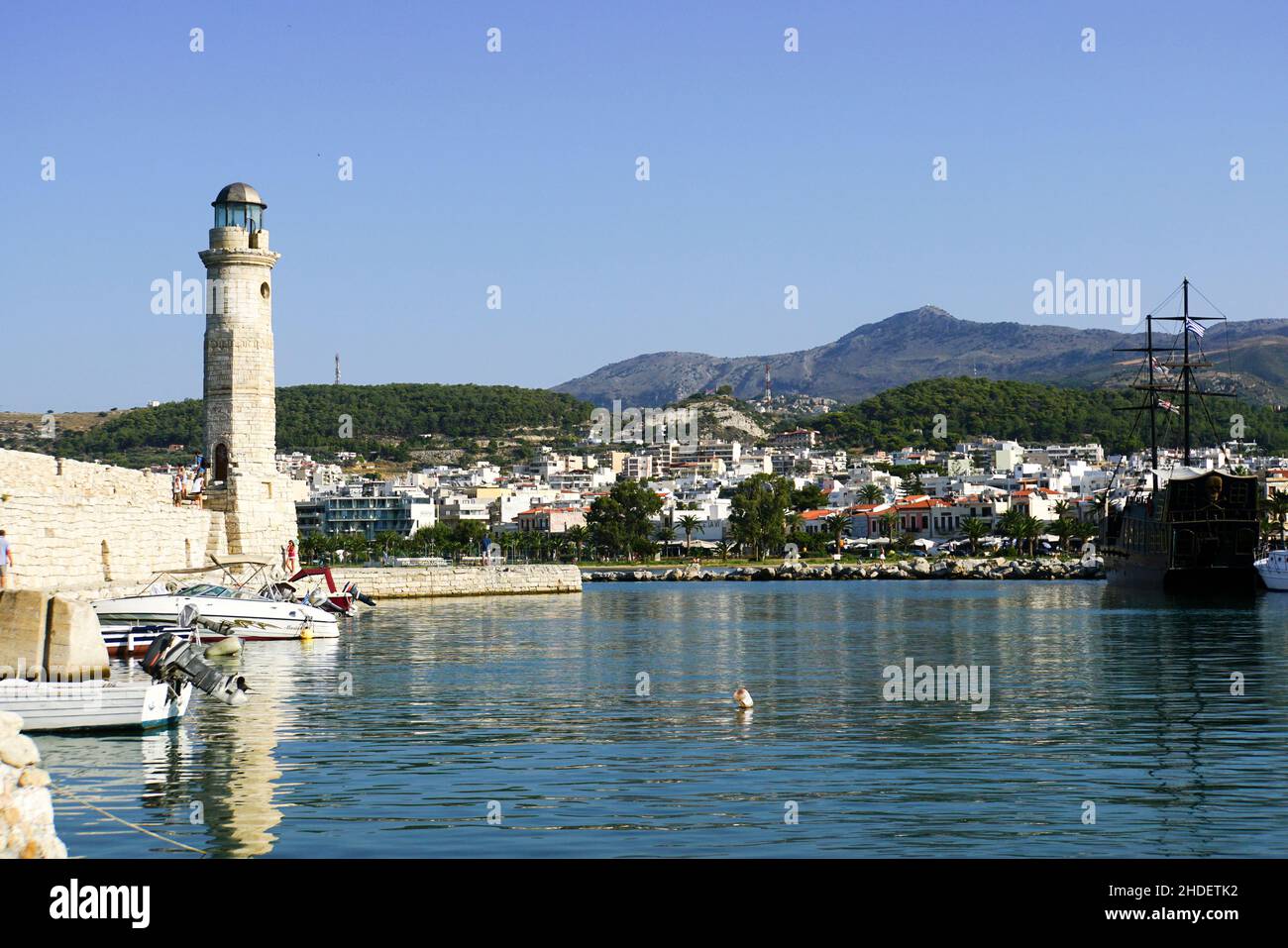 Lighthouse at the Venetian era harbour, Chania, Crete, Greece Stock Photo