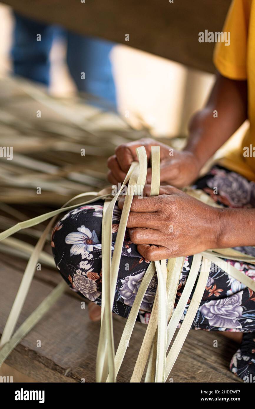 Close-up of the traditional weaving done by the indigenous people using ...