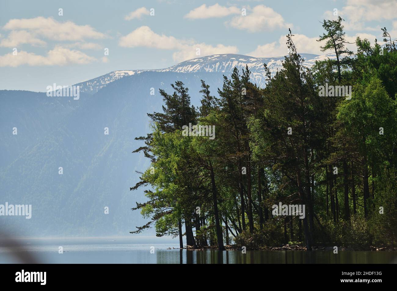 Mokhovoe Lake in the mountains. Nature of Mount Kolyvan. Altai Krai, Russia. Landscape with mountains Stock Photo