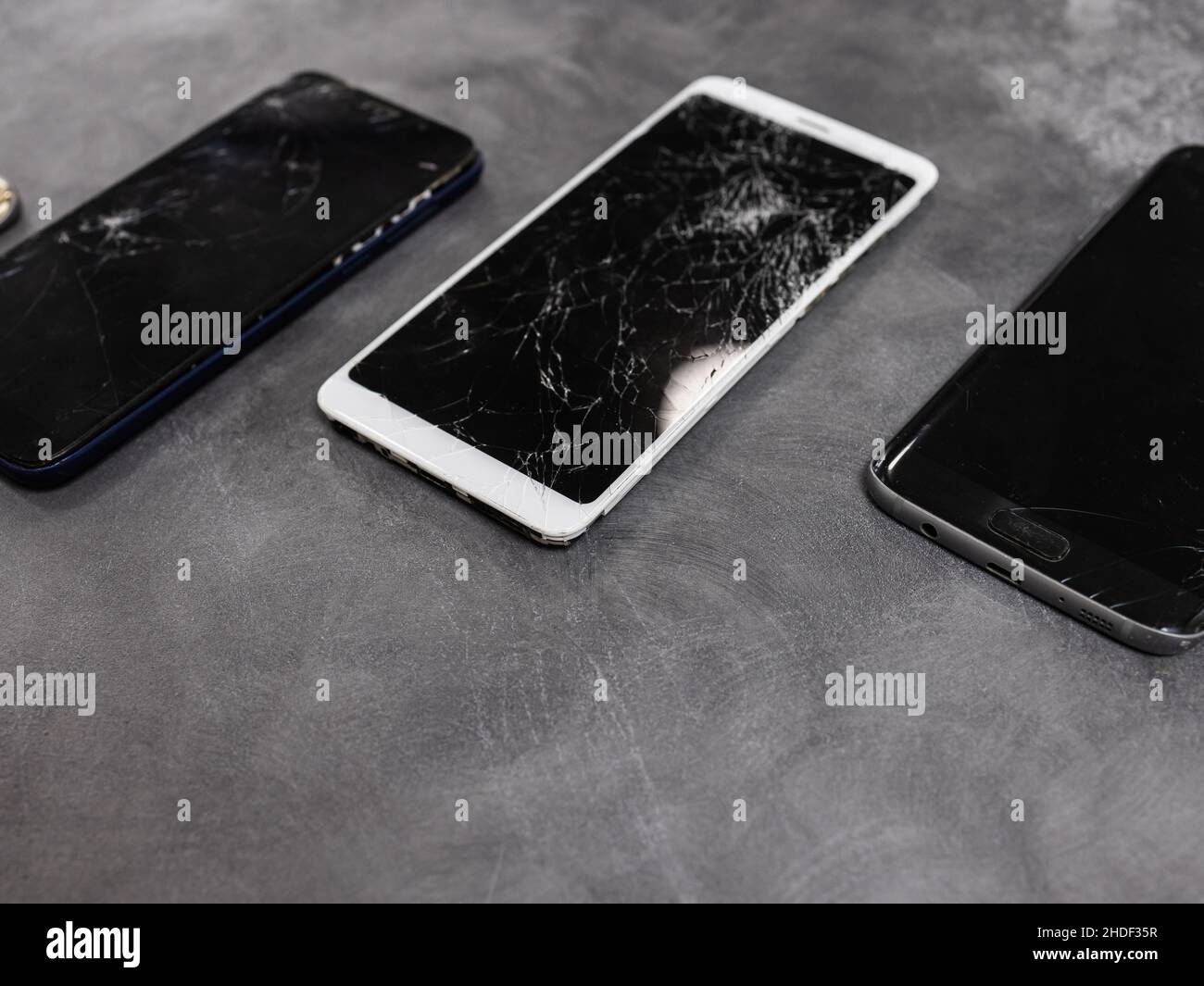 Broken mobile phone screen, black, white, clipping path. Smartphone