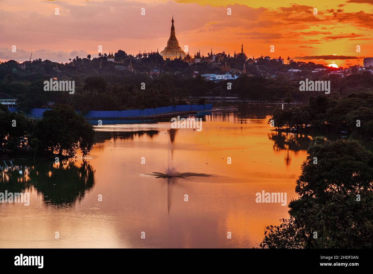 The Shwedagon Pagoda in Yangon Myanmar Southeast Asia during the Sunset Timeline Stock Photo