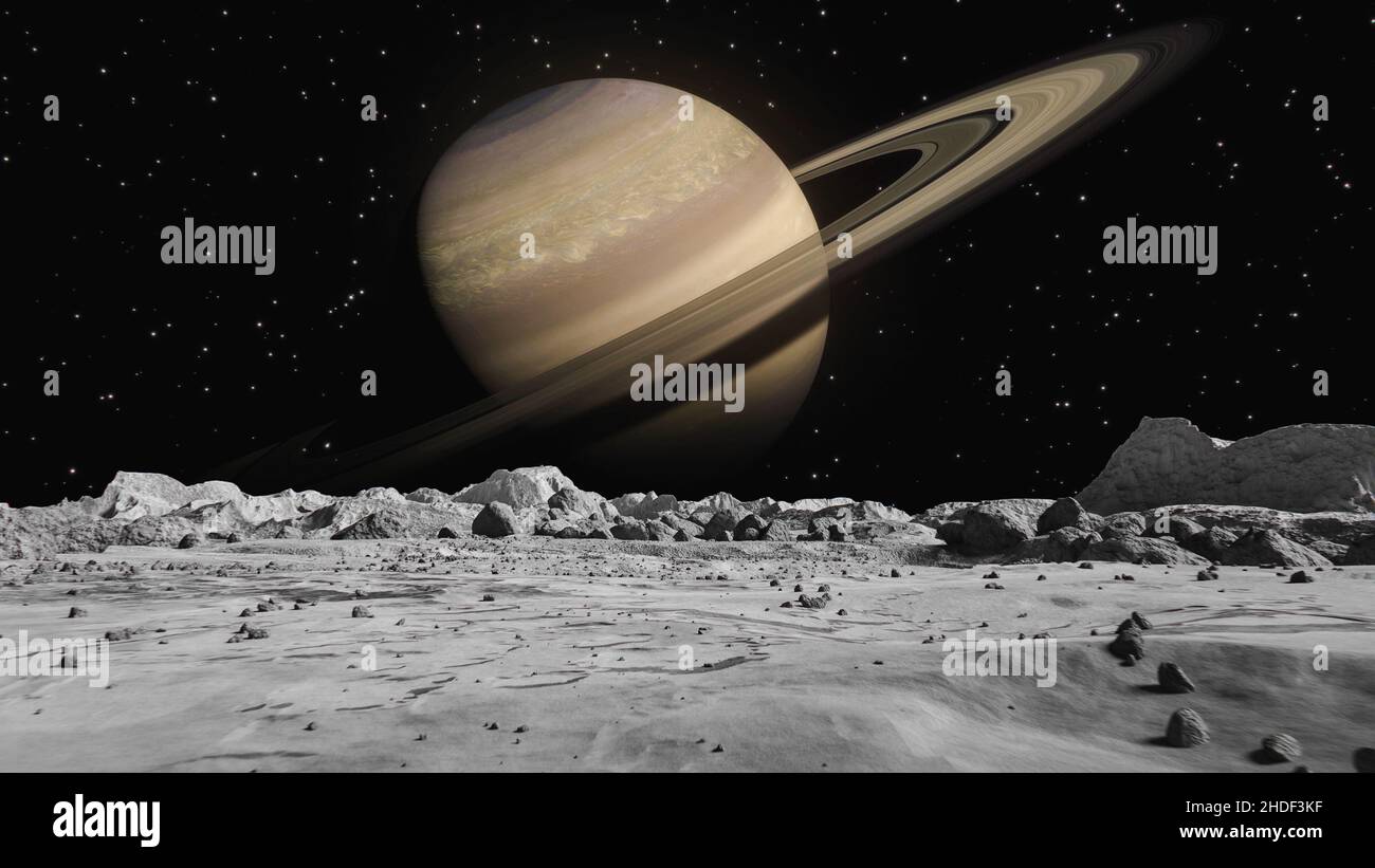 Moon surface and a big planet background Stock Photo - Alamy