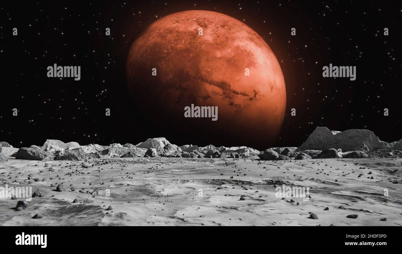 Moon surface and a big planet background Stock Photo - Alamy