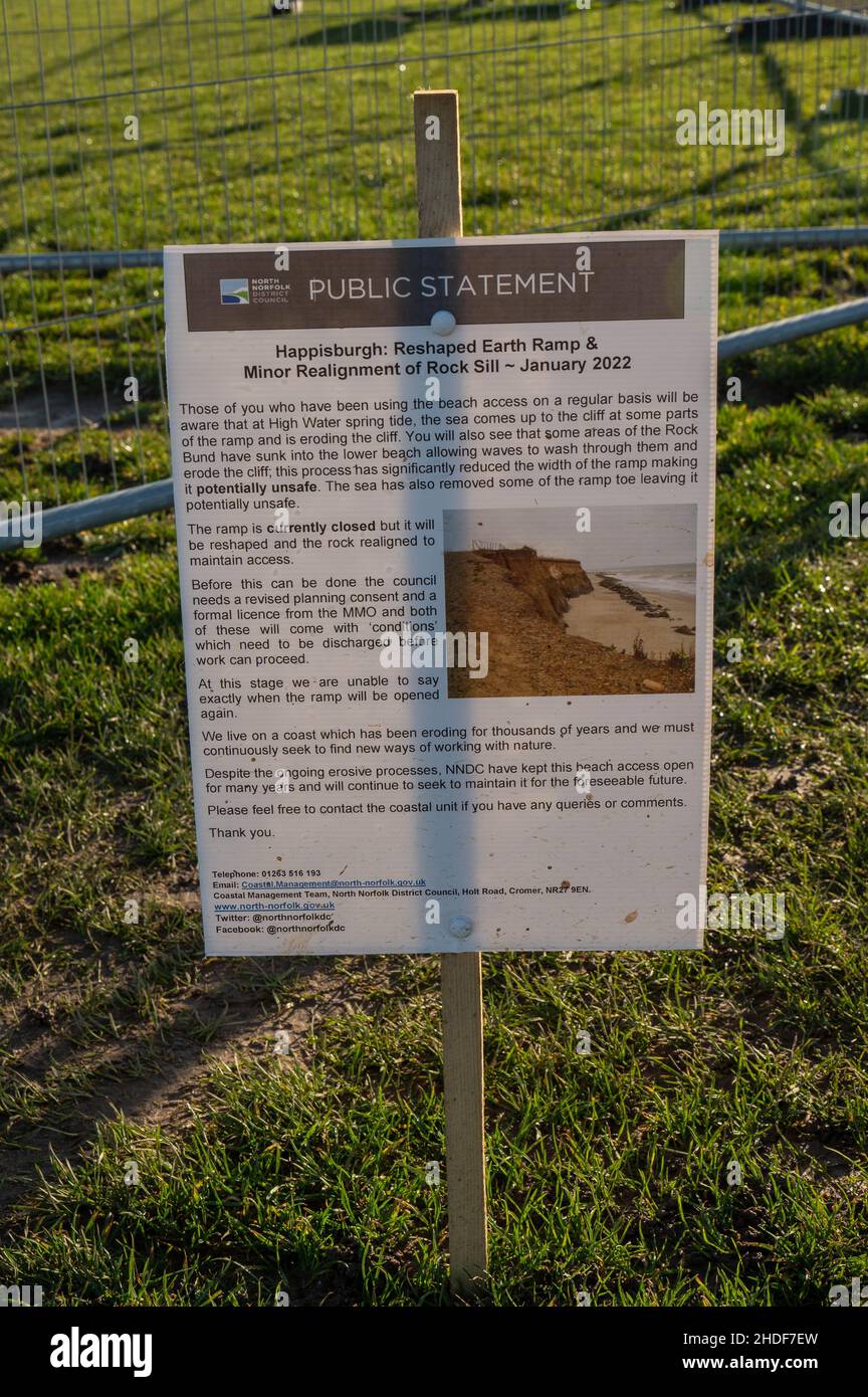 Happisburgh beach closed due to collapsed walkway with metal fencing on ...
