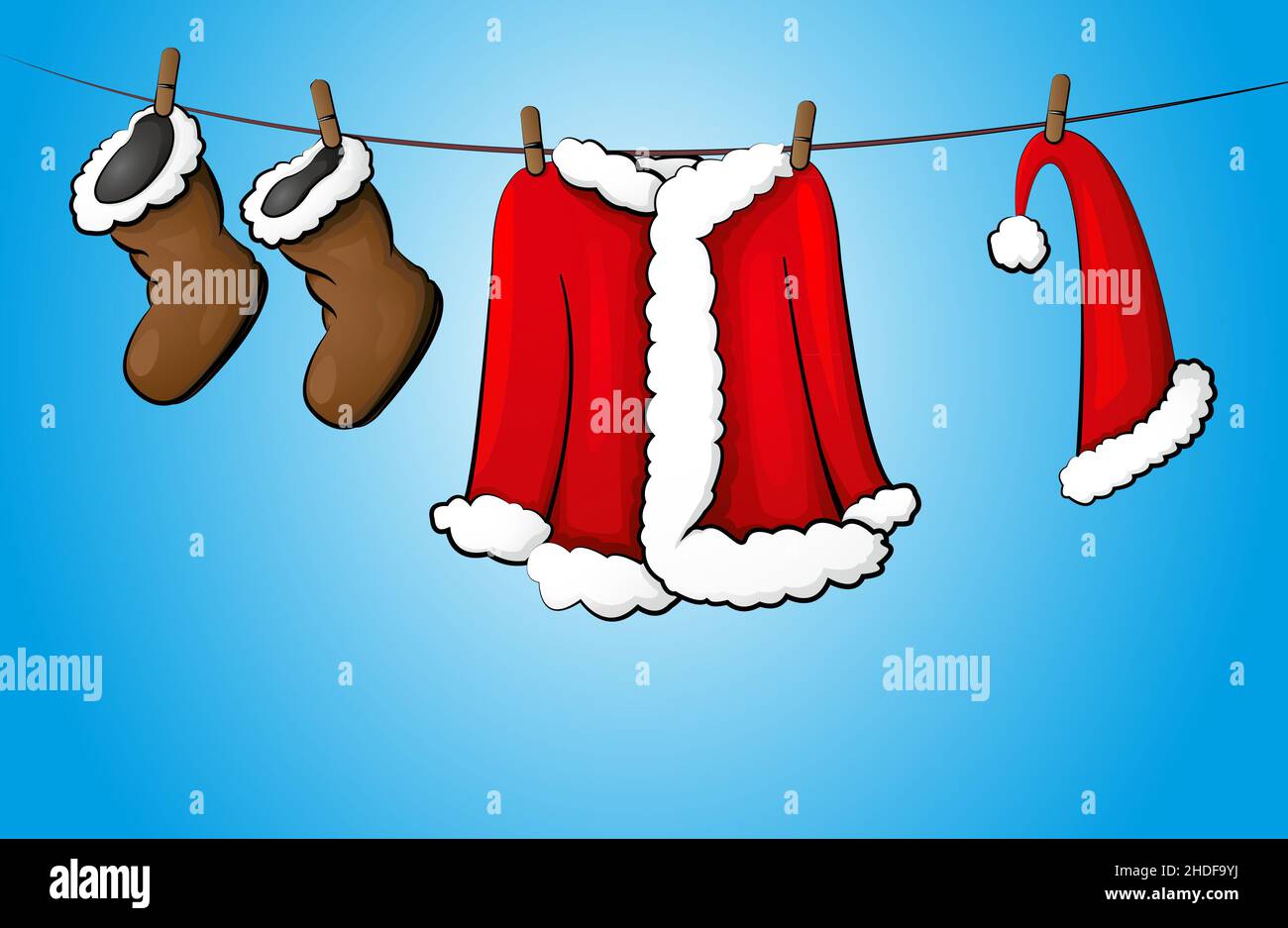work clothes, santa clause, clothesline, work clothing, santa, clotheslines Stock Photo