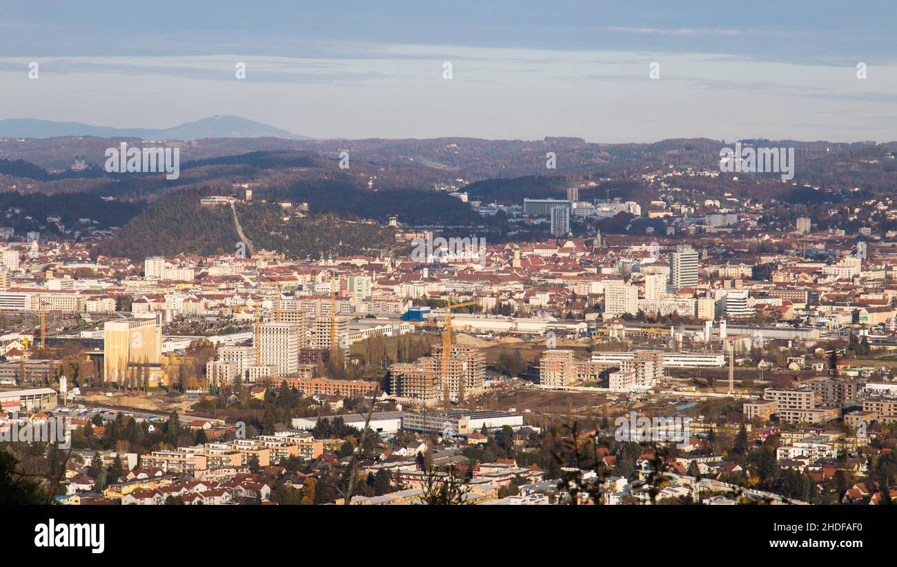 Aerial view over the city of Graz in Austria with the new quarter Reininghaus Stock Photo