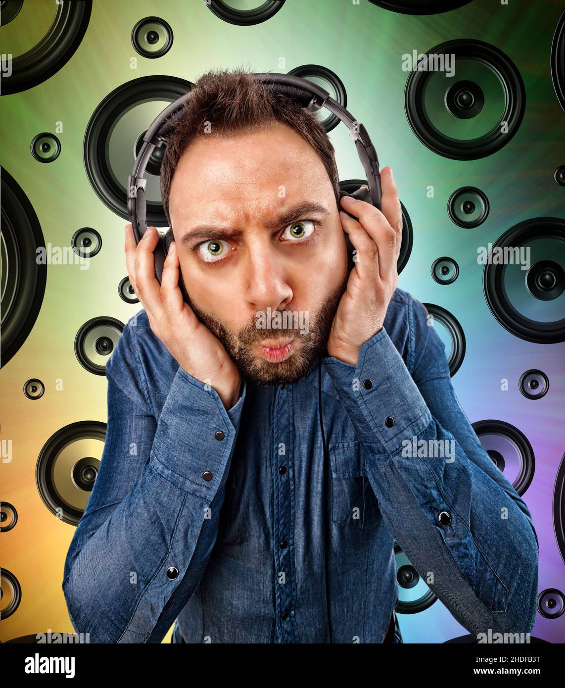 dj, headphones, grimace, listening music, disc jockey,
