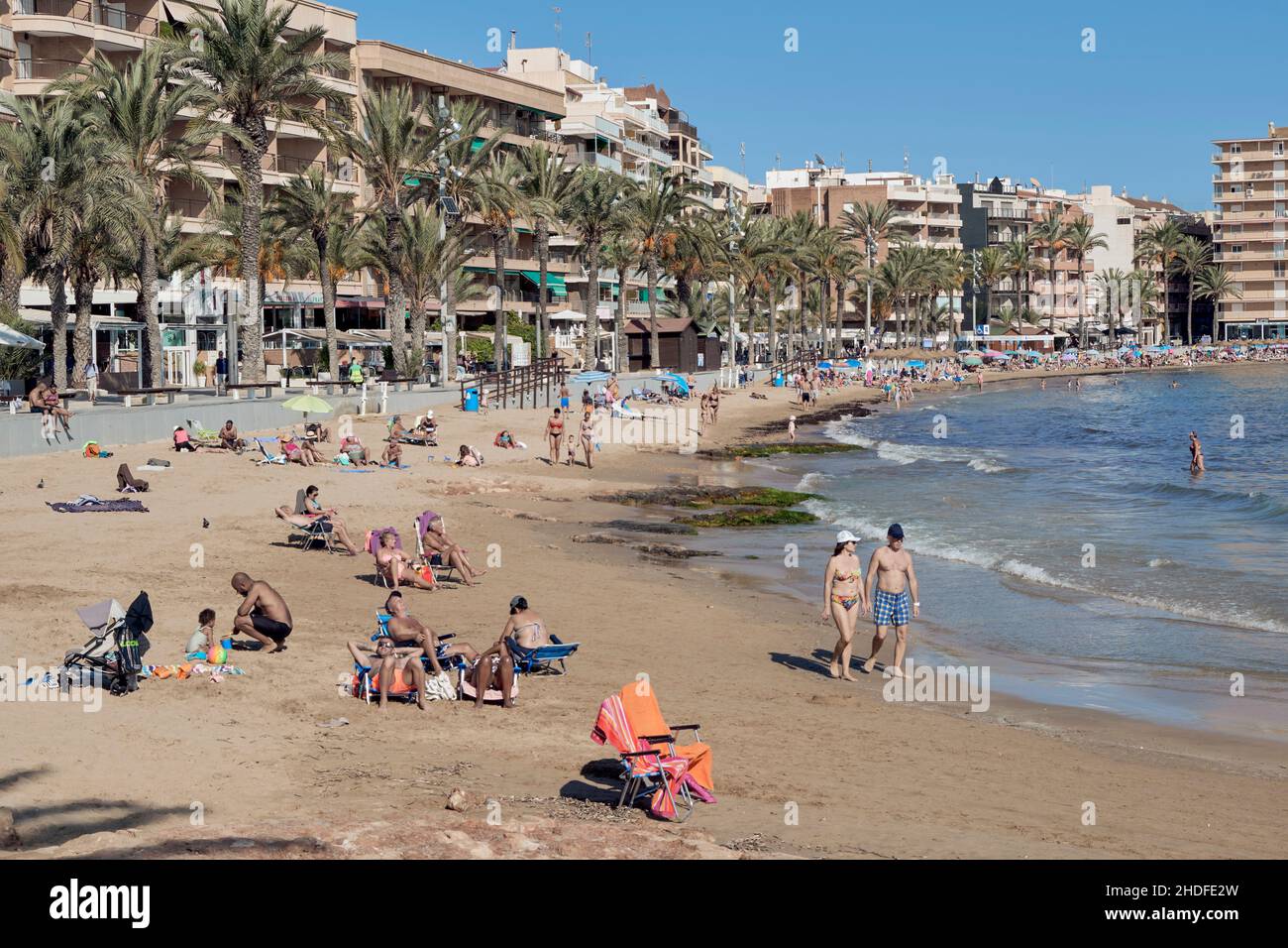 The promenade of Playa del Cura in the town of Torrevieja in the province of Alicante, Valencian Community, Spain, Europe Stock Photo