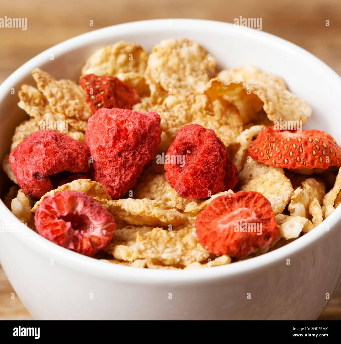 strawberry, raspberries, corn flakes, dried fruit, strawberries ...