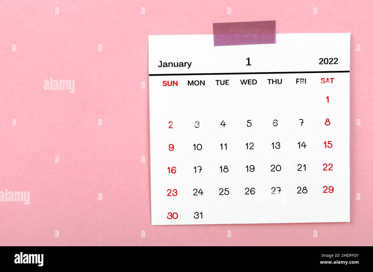 The January 2022 calencar on pink background. Stock Photo