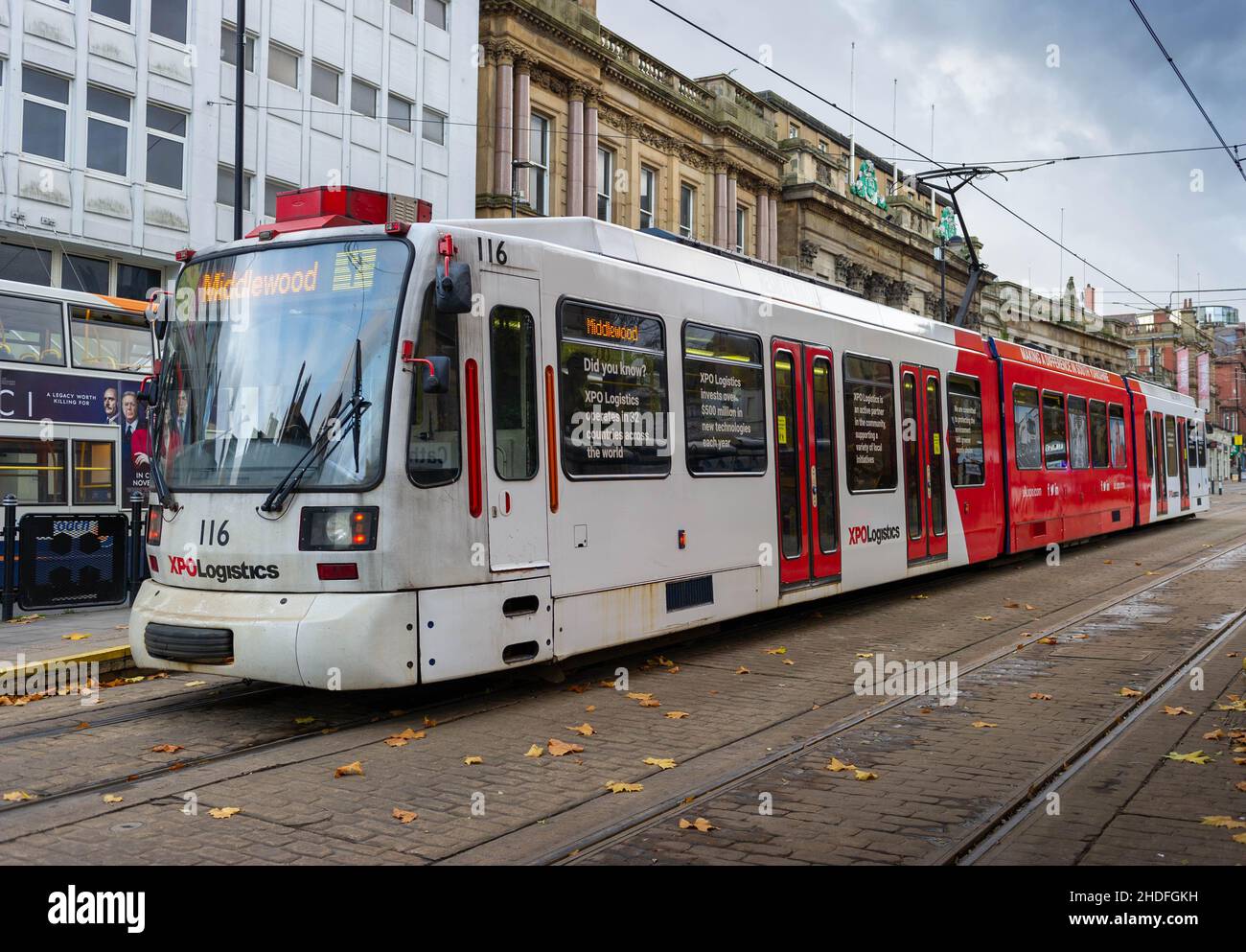 Sheffield Tram in the city centre Stock Photo