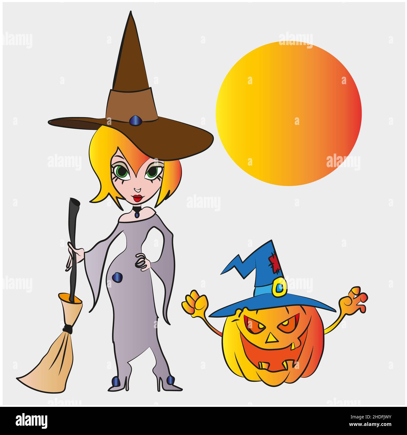 witch, cartoon, jack o lantern, witchs Stock Photo