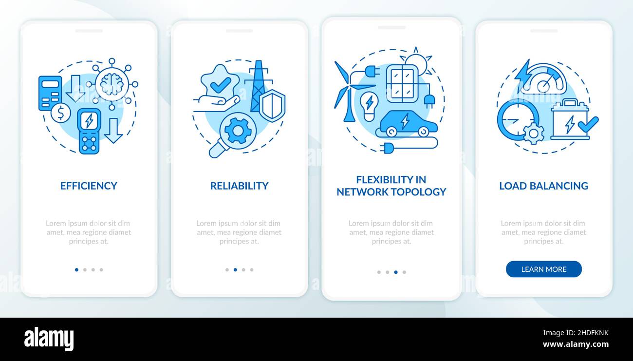 Smart grid features blue onboarding mobile app screen Stock Vector ...