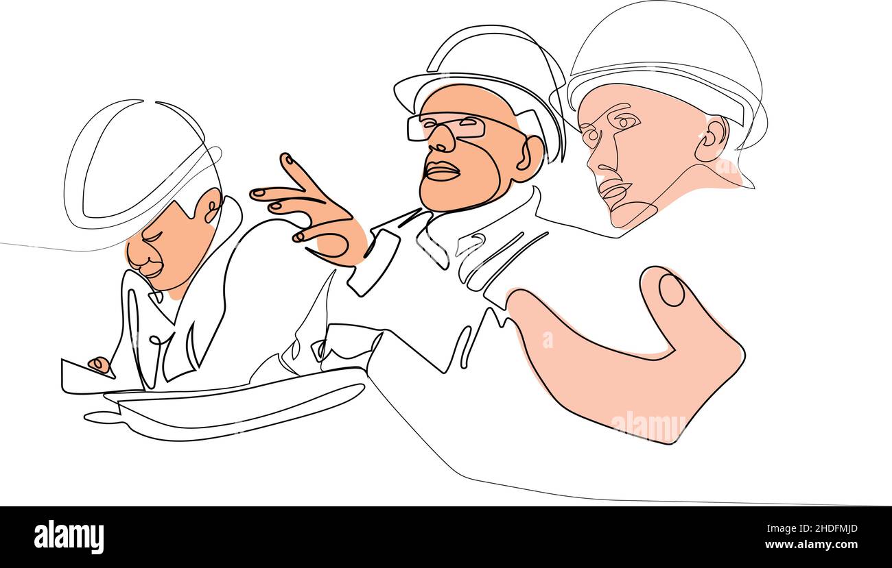 Continuous line drawing of worker with tablet Stock Vector