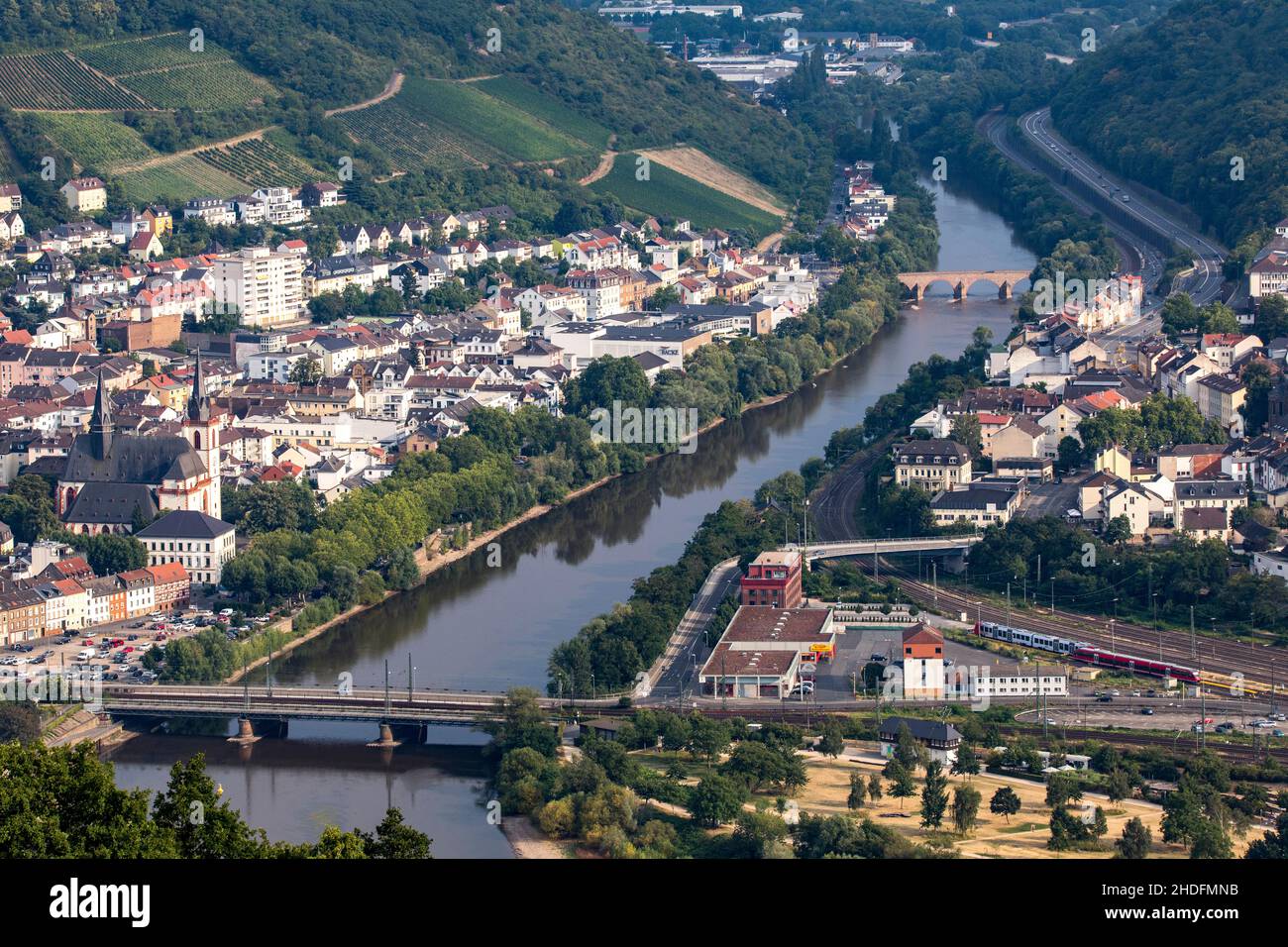 Bingen on the Rhine, Upper Middle Rhine Valley, UNESCO World Heritage Site, vineyards, the river Nahe, Bingen, Rhineland-Palatinate, Germany Stock Photo