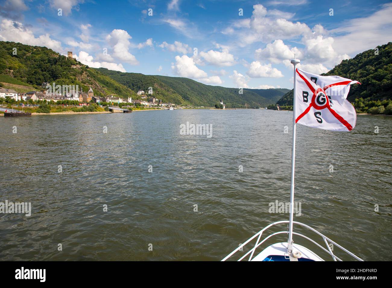Trip with the excursion boat Vater Rhein in the Upper Middle Rhine Valley, UNESCO World Heritage Site, between Bingen and St. Goarshausen, Rhineland-P Stock Photo