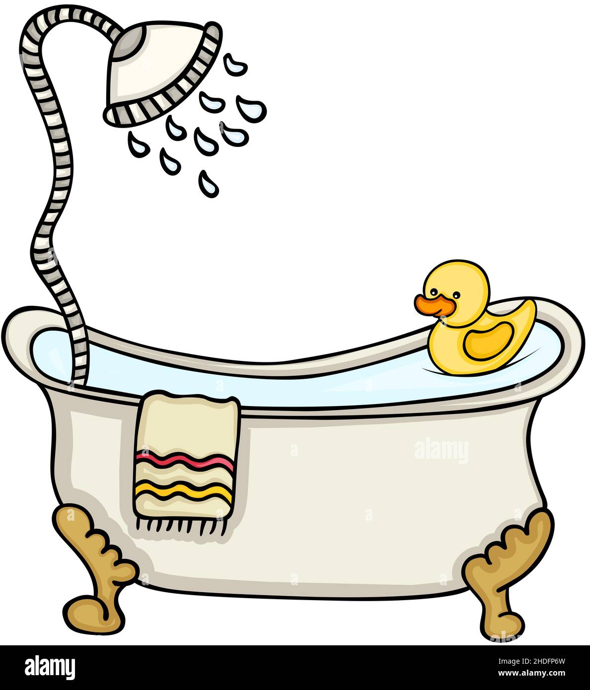 Vintage bathtub with towel and cute yellow rubber duck Stock Photo Alamy