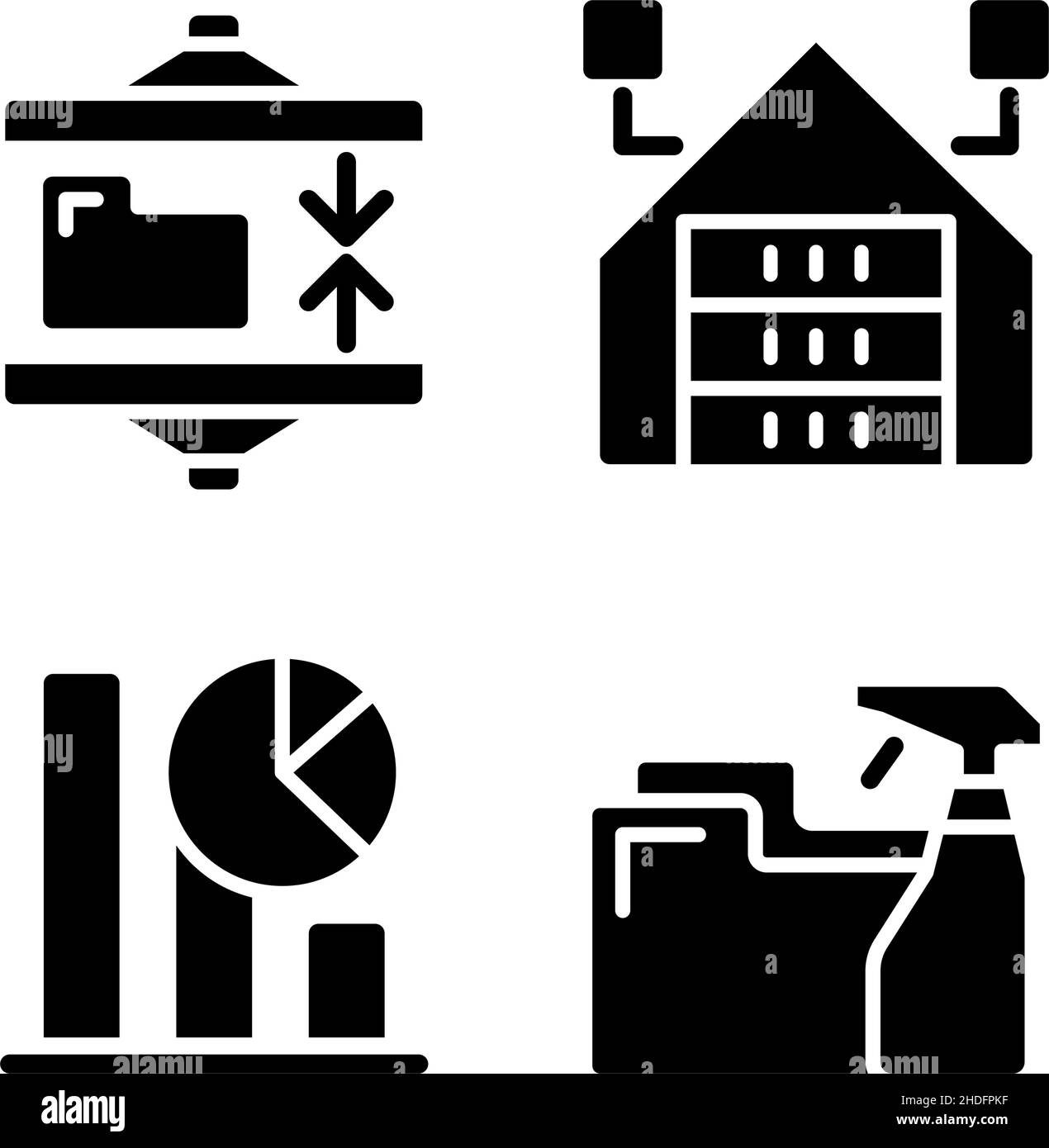 Data mining processes black glyph icons set on white space Stock Vector