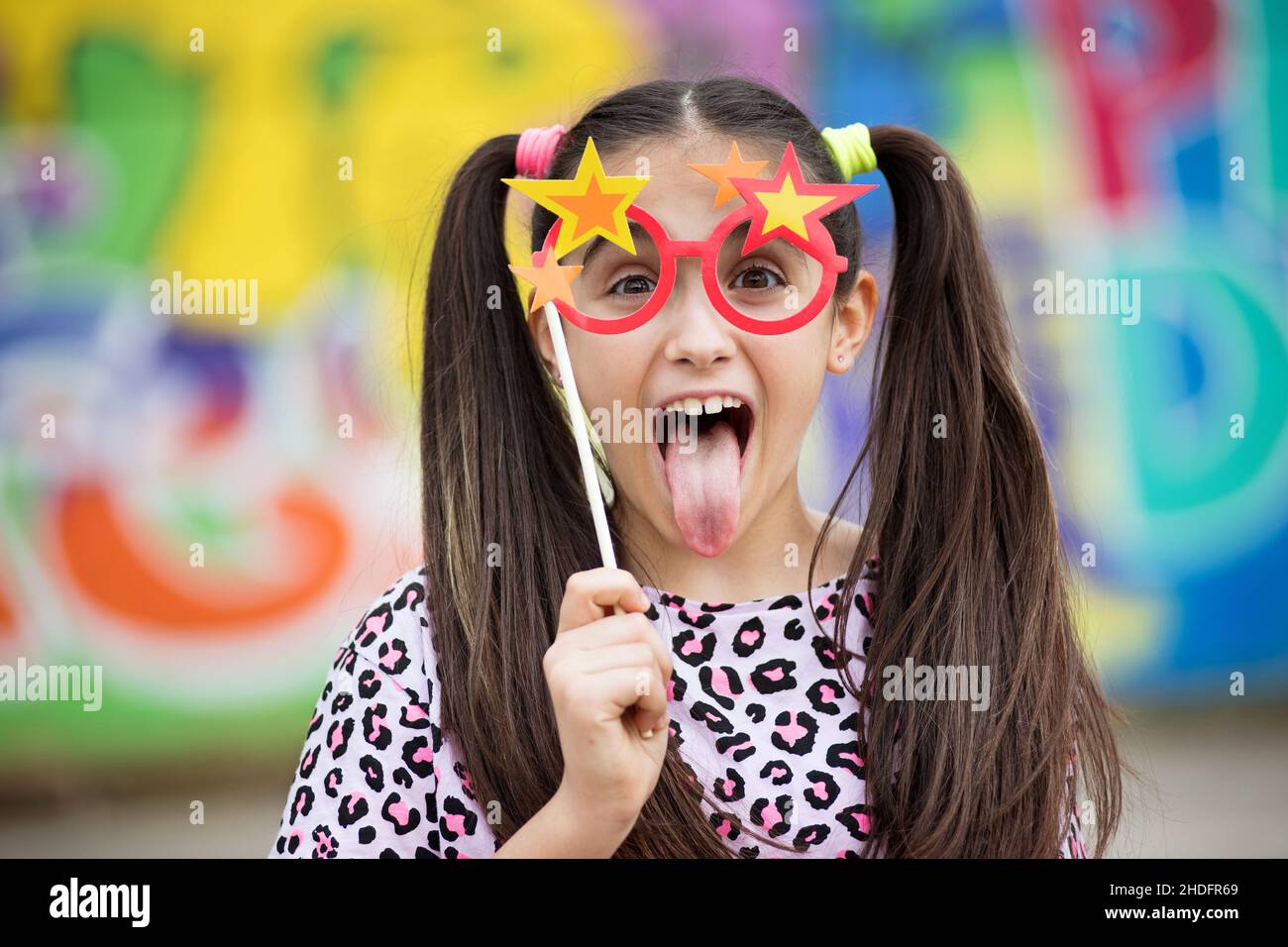girl, fun, sticking out tongue, party glasses, girls, funs, poking tongues, sticking out tongues Stock Photo