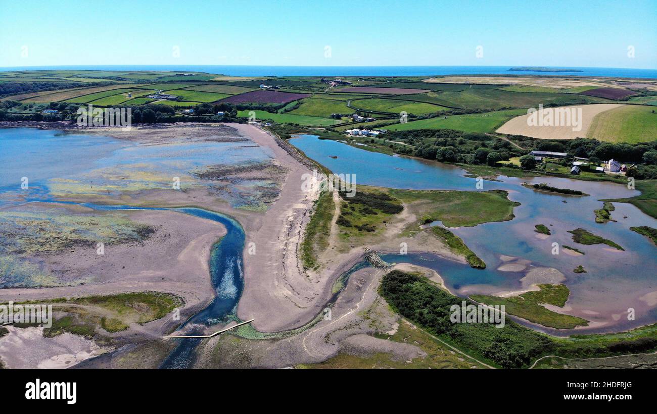 Aerial Photograph of Dale Estuary and Wetlands, Sea and Marshland Stock
