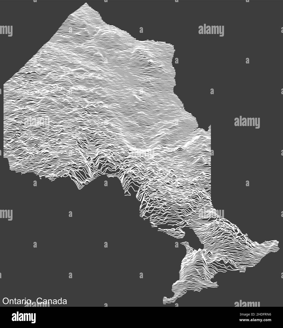 Topographic negative relief map of the Canadian province of ONTARIO