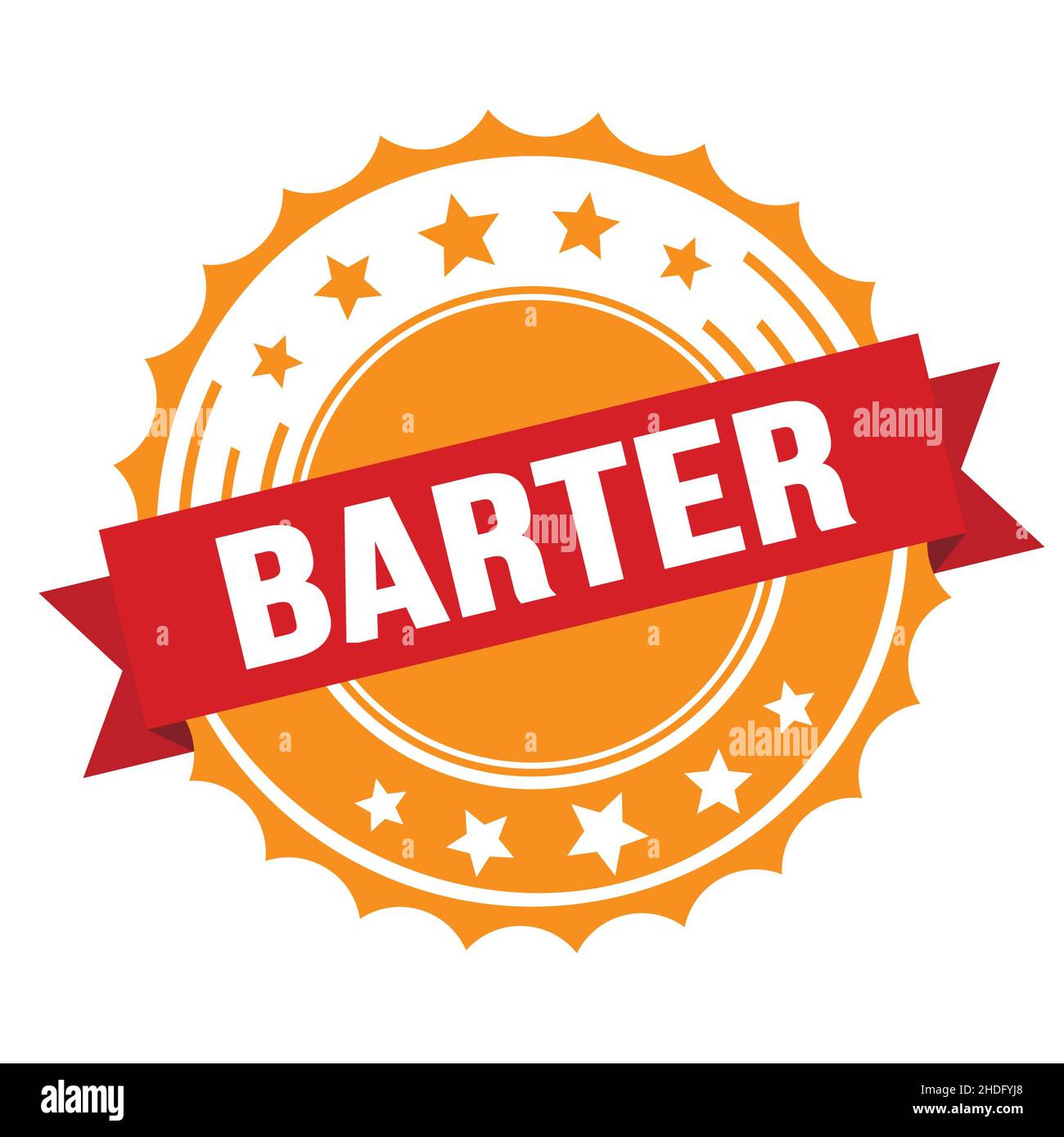 BARTER text on red orange ribbon badge stamp. Stock Photo