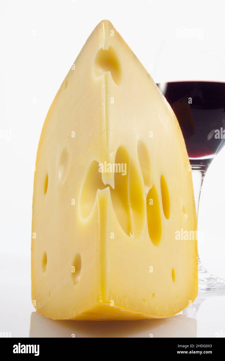 red wine, cheese wheel, leerdammer, red wines, cheese wheels Stock Photo