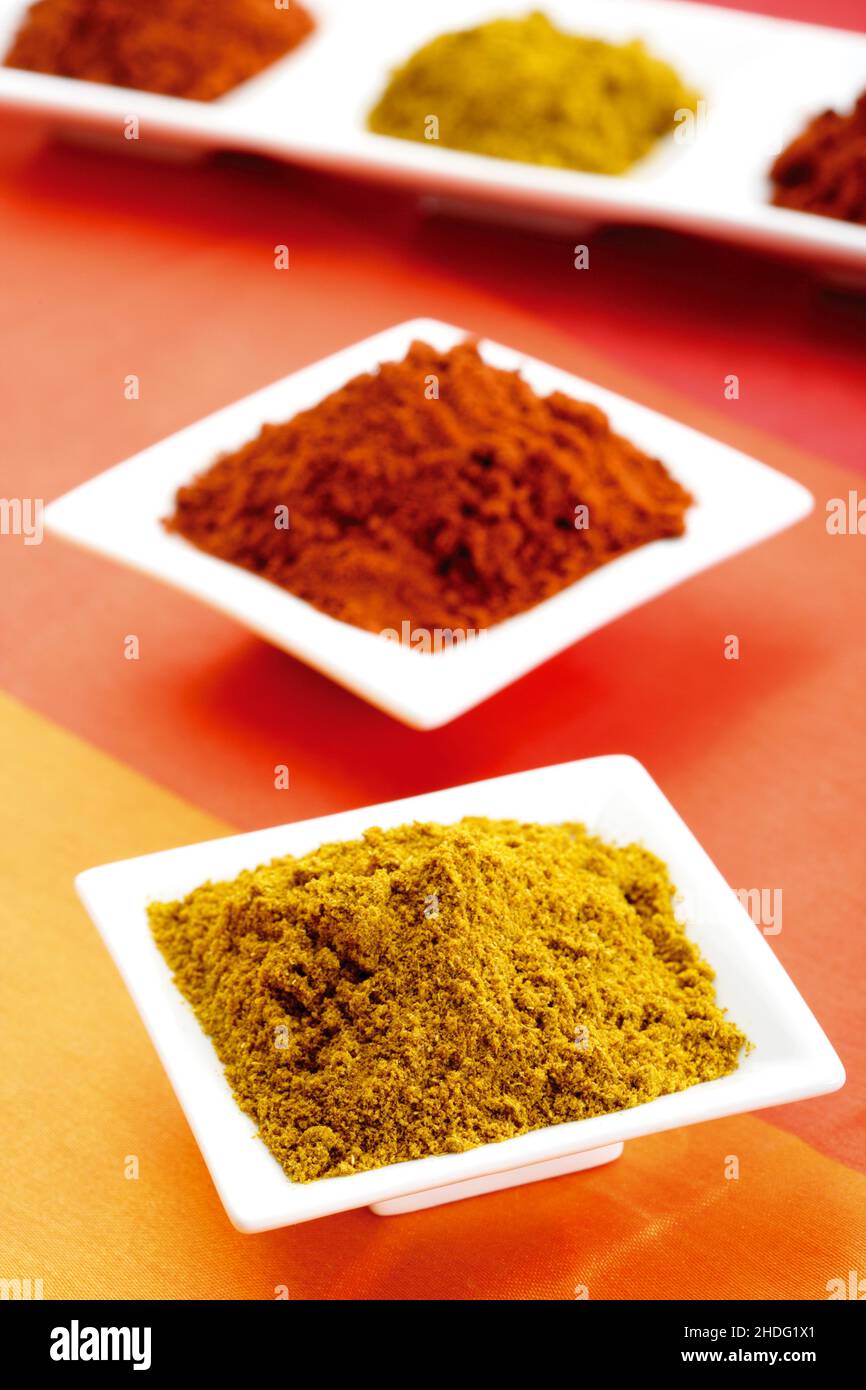 curry powder, paprika, curry powders, paprikas Stock Photo