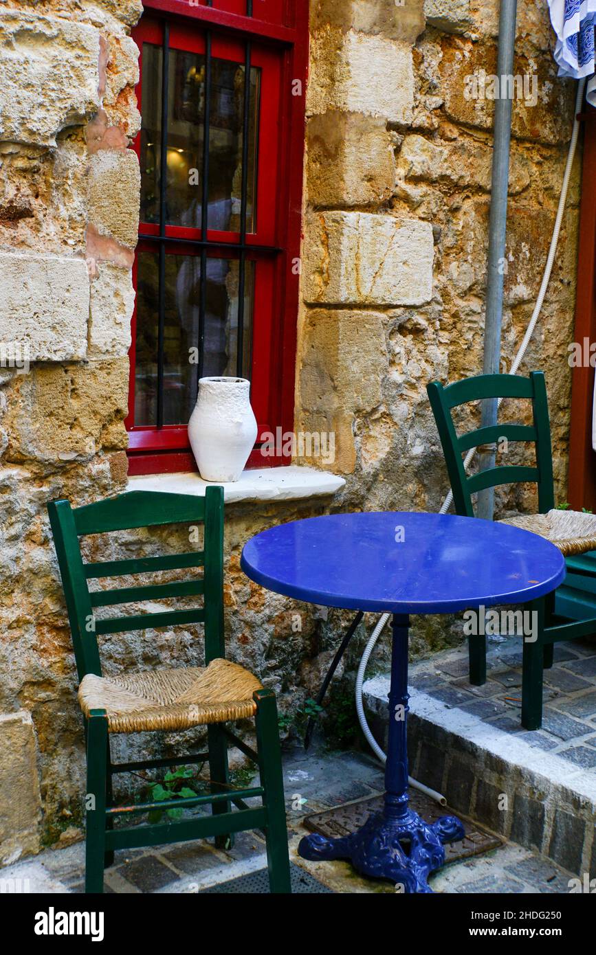 Outdoor dining concept Photographed in Chania, Crete, Greece Stock