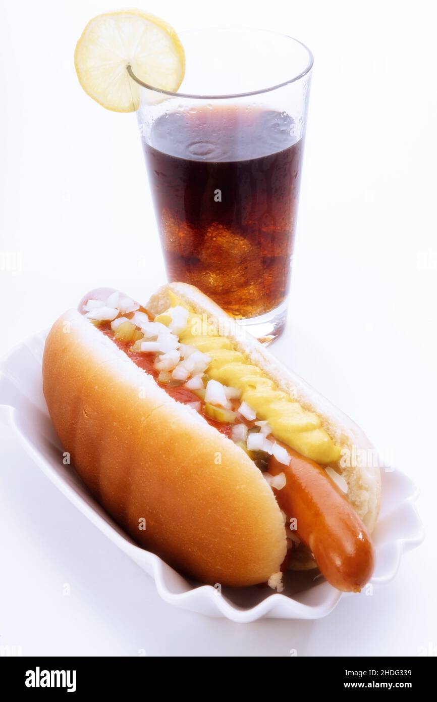 fast food, hot dog, boiled sausage, soft drink, fastfood, hot dogs