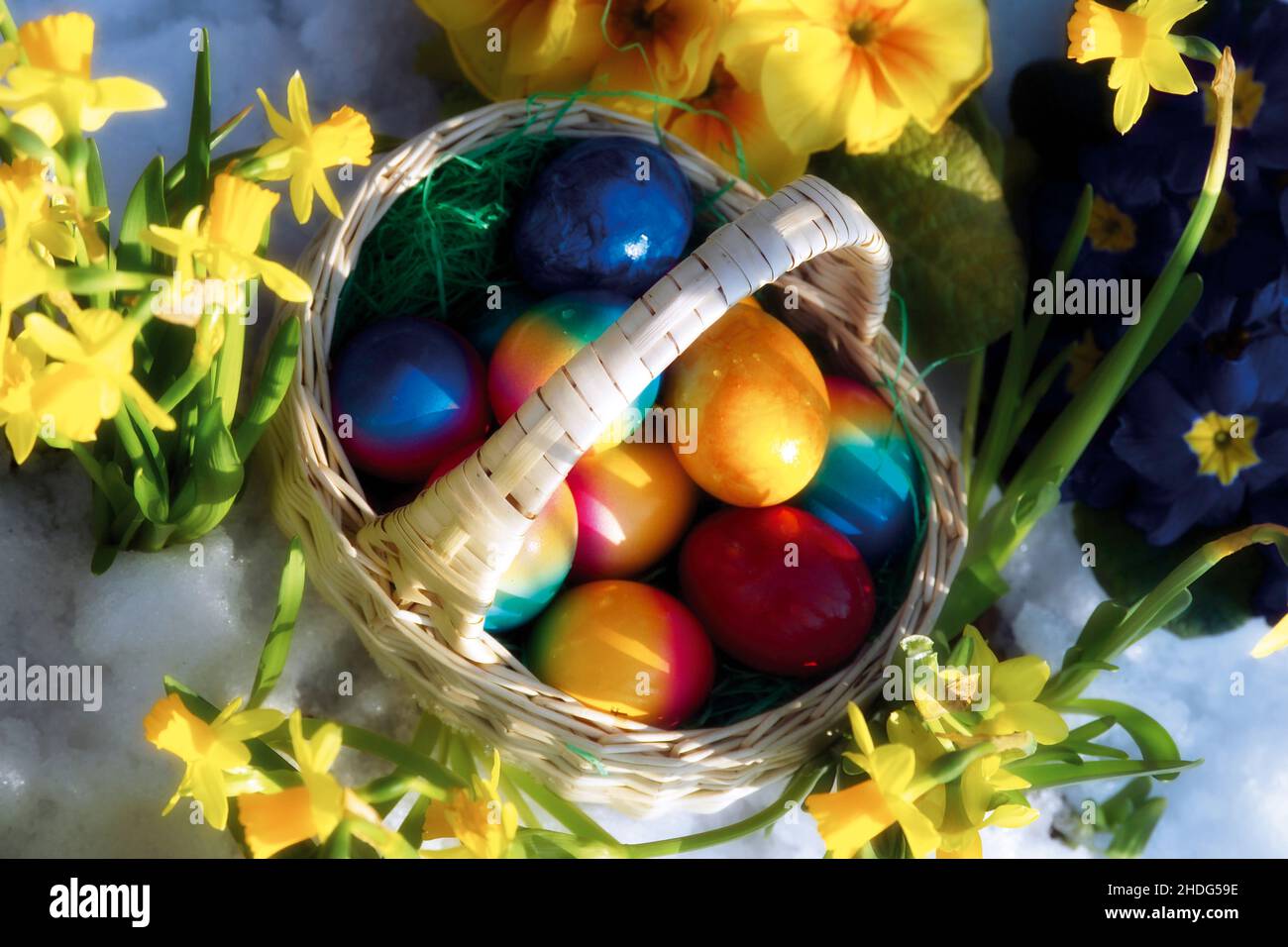 easter egg, easter basket, rainbow colors, easter eggs, easter baskets, rainbow colours Stock Photo