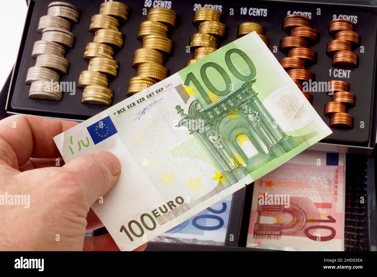 euro, change, cash register, changes, conversion, convert, cash registers Stock Photo Alamy