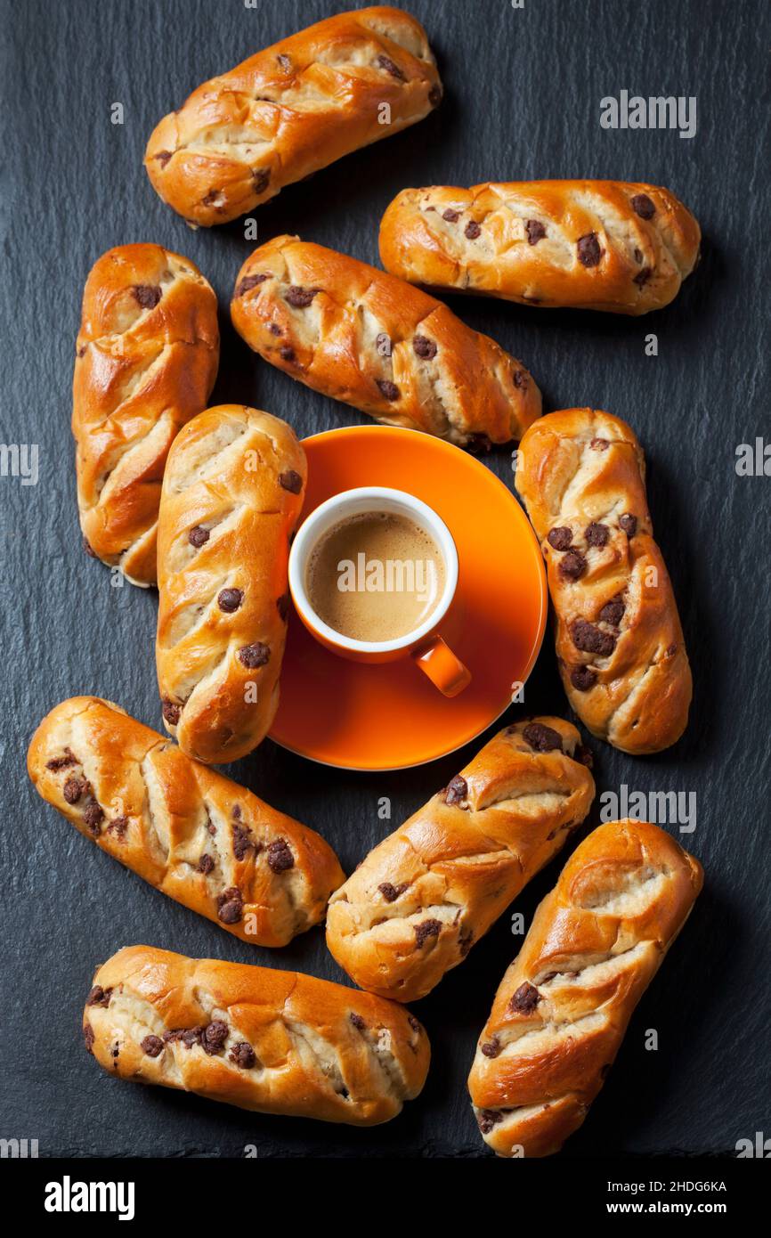 breakfast, sweet bun, breakfasts, sweet bread, sweet buns Stock Photo