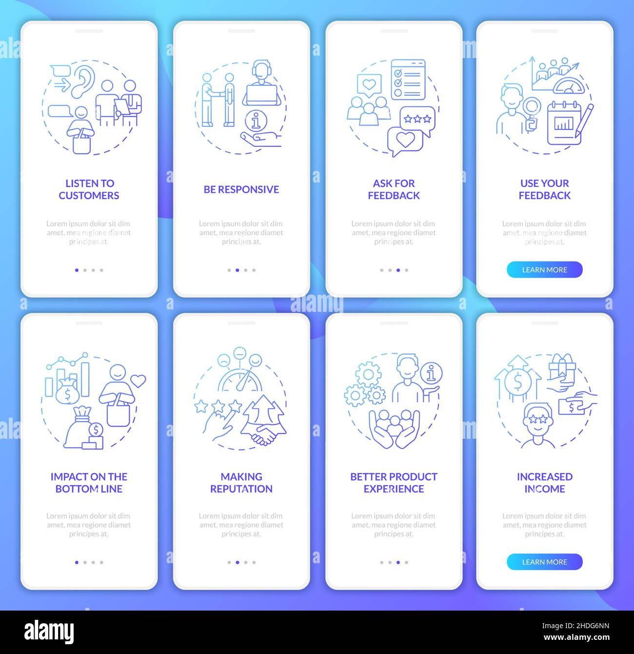 Good customer support blue gradient onboarding mobile app screen set ...