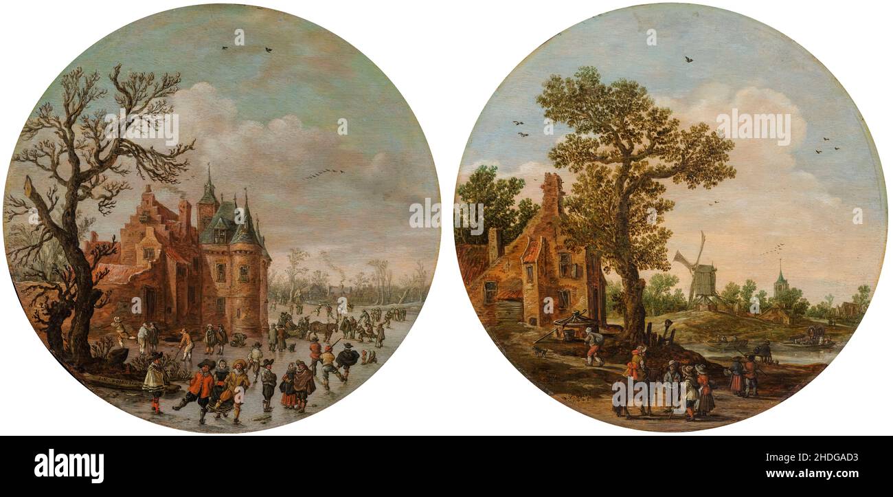 Jan van Goyen, Winter (left) and Summer (right), painting, 1625 Stock Photo