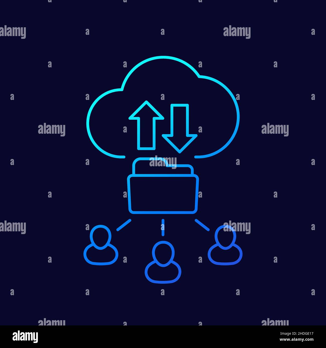 cloud folder and users line vector icon Stock Vector