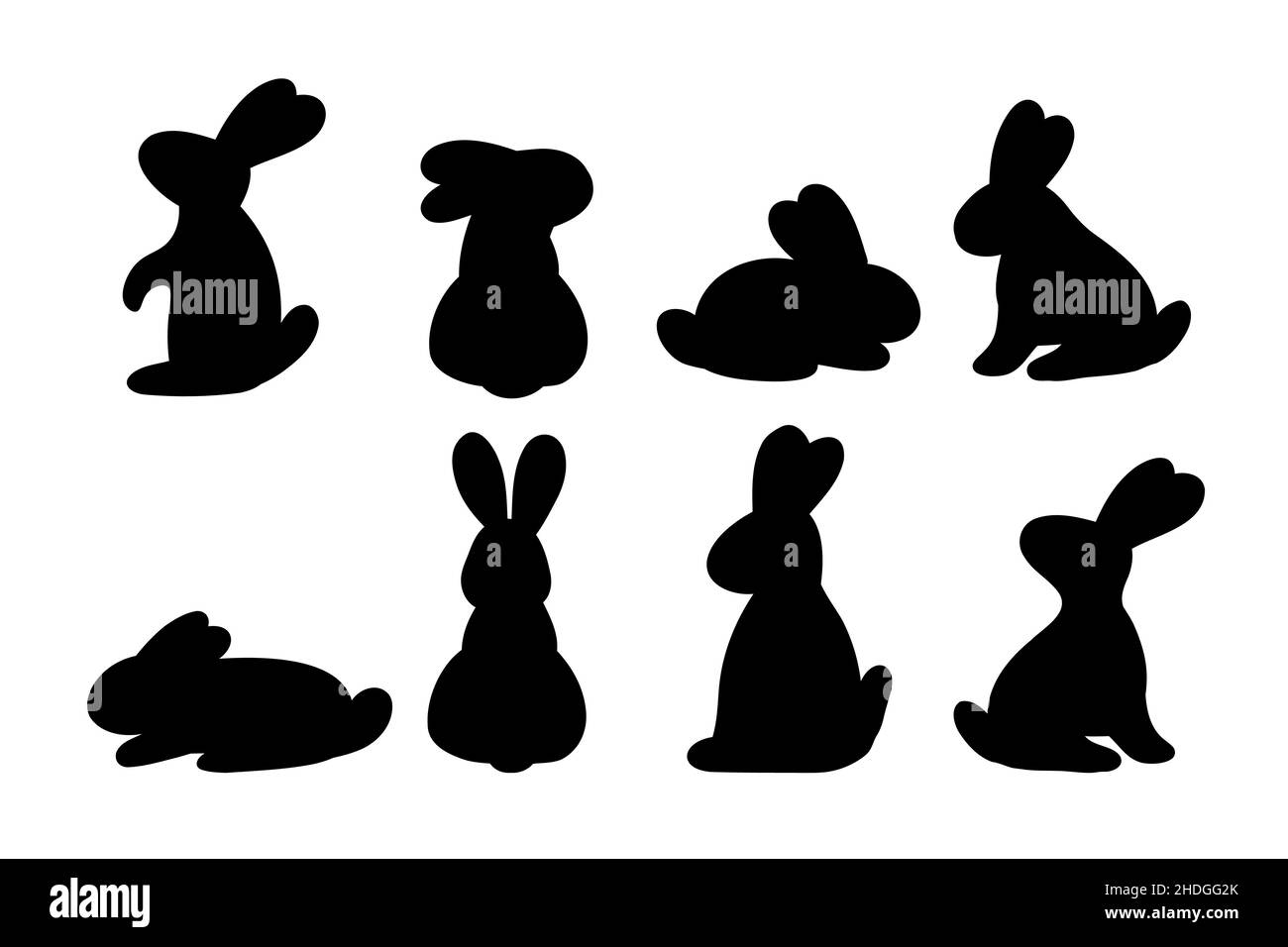 Easter bunny silhouette. Cute cartoon rabbits for greeting card or stickers. Vector funny logo design. Stock Vector