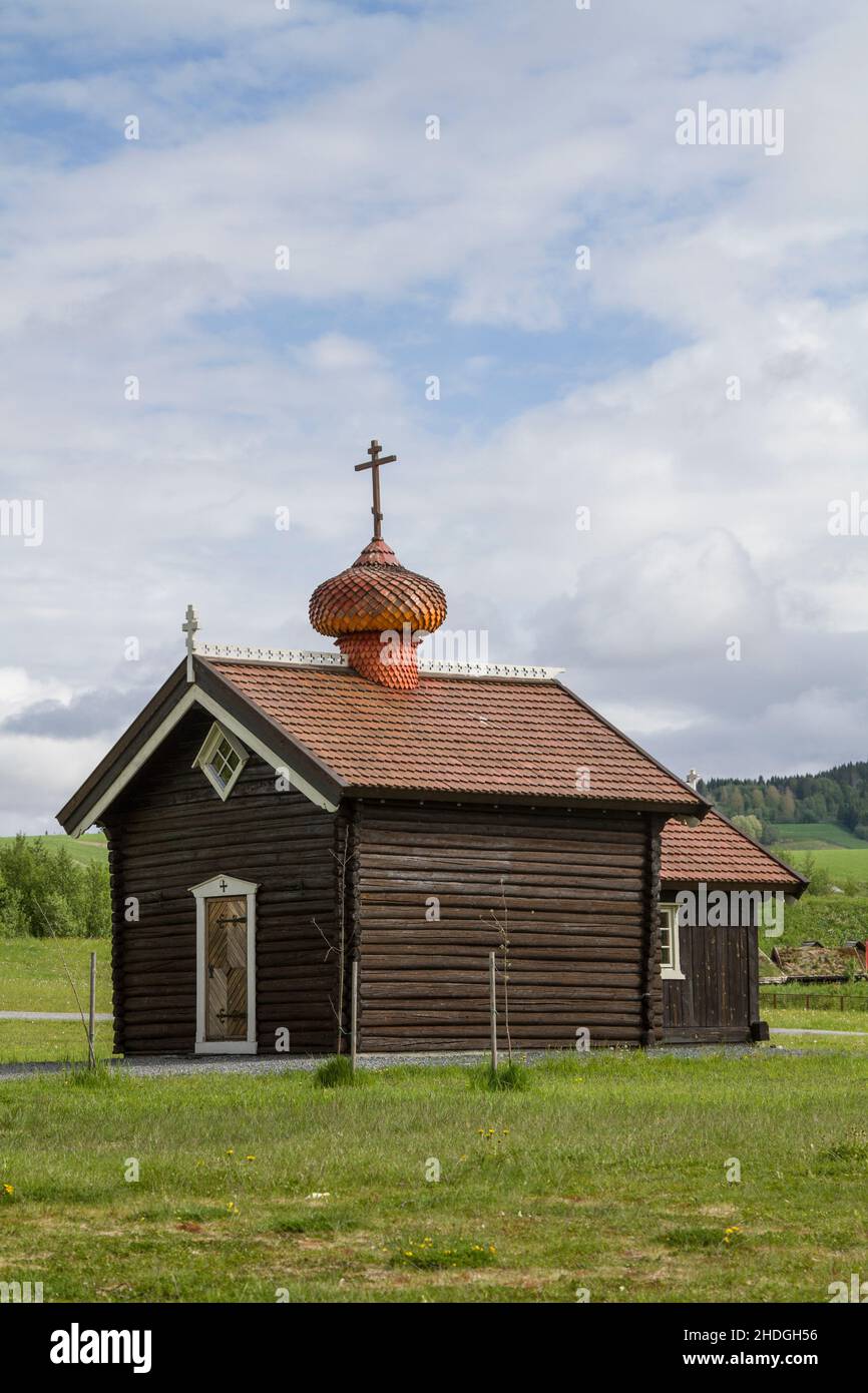 wooden chapel, stiklestad, st. olav chapel Stock Photo - Alamy