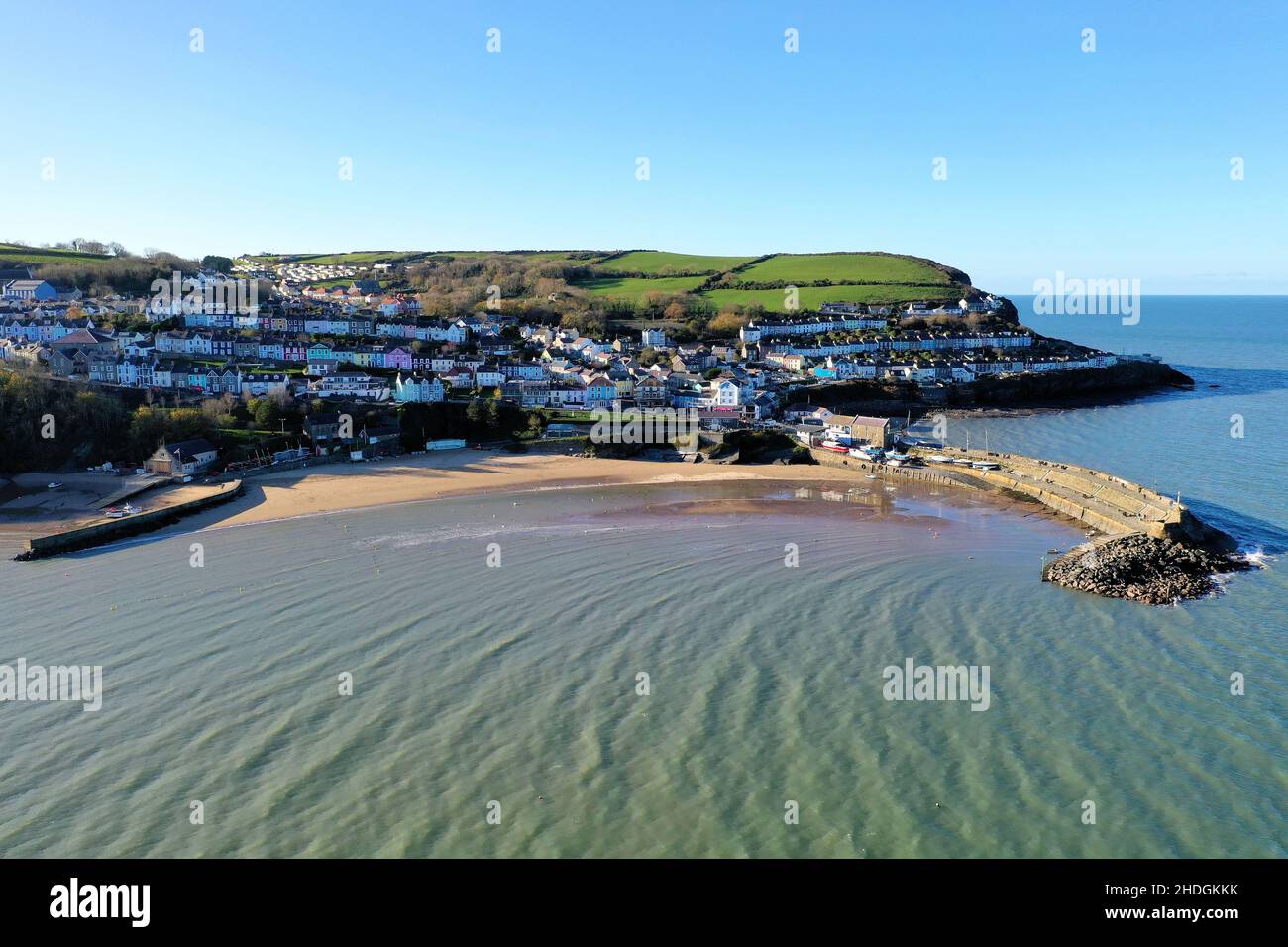 Aerial Photograph of New Quay Wales and Surrounding Area, Beach and Sea