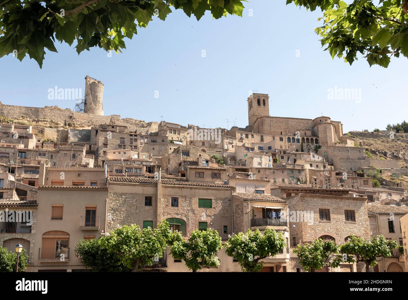 panoramic view of the medieval town of Guimera in Catalonia on a summer day Stock Photo