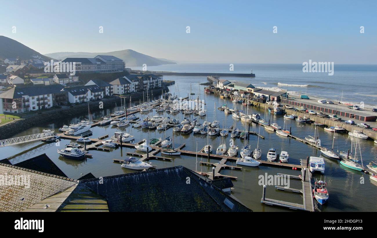 Aerial Photograph Aberystwyth Marina, Harbour, Boats and Town Stock