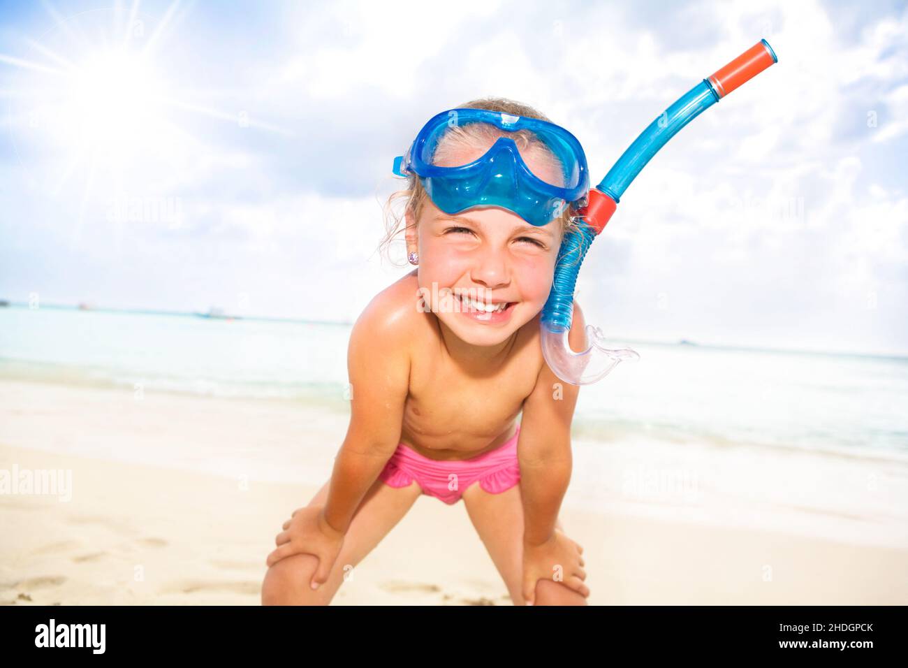 child, girl, summer, beach holiday, snorkel, children, childs, kid, kids, girls, summers, beach holidays, snorkels Stock Photo