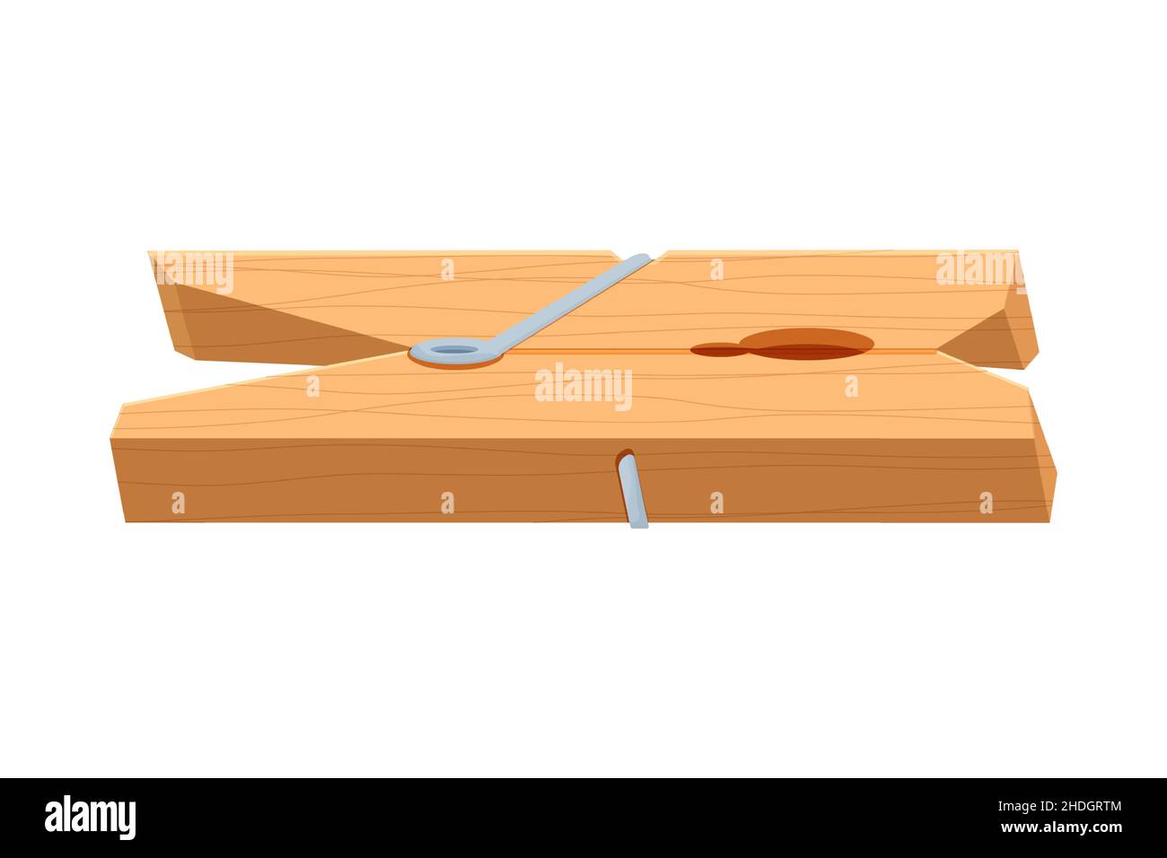 Clothes peg wooden household object in cartoon style isolated on white