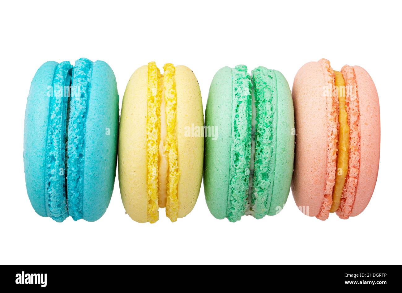 Colored macaroons isolated on white background. Clipping path Stock Photo