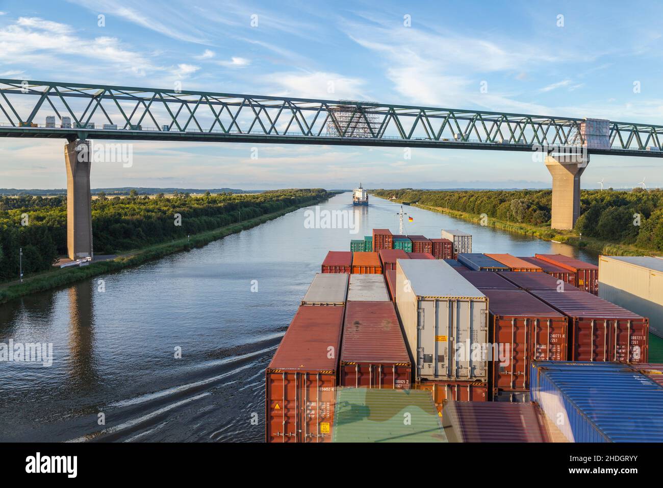 container ship, kiel canal, import, export, container ships, kiel canals, imports, exports Stock Photo